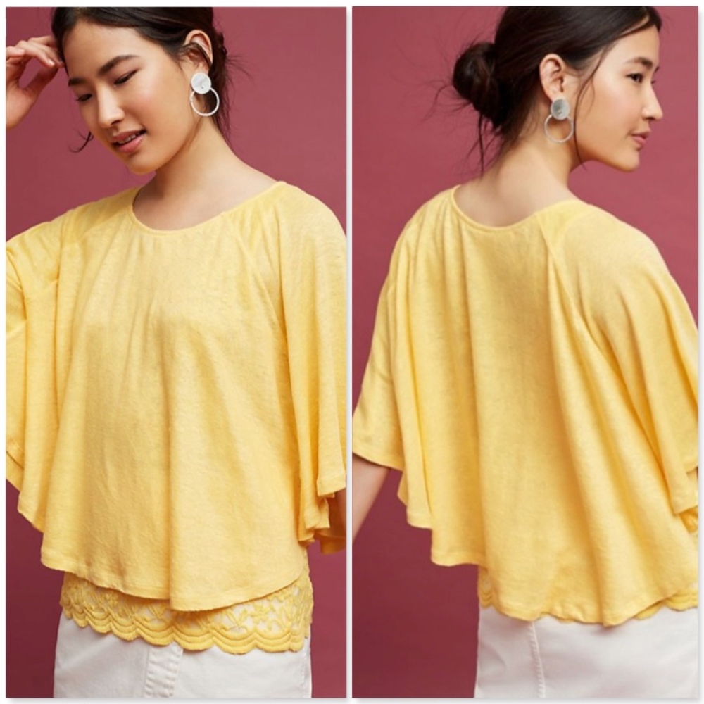 LACE & LINEN CAPE summer TOP Yellow